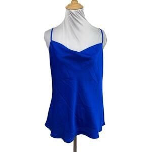 Express Tank Top Womens M Medium Blue Satin Racerback Cowl Neck Cami Sleeveless